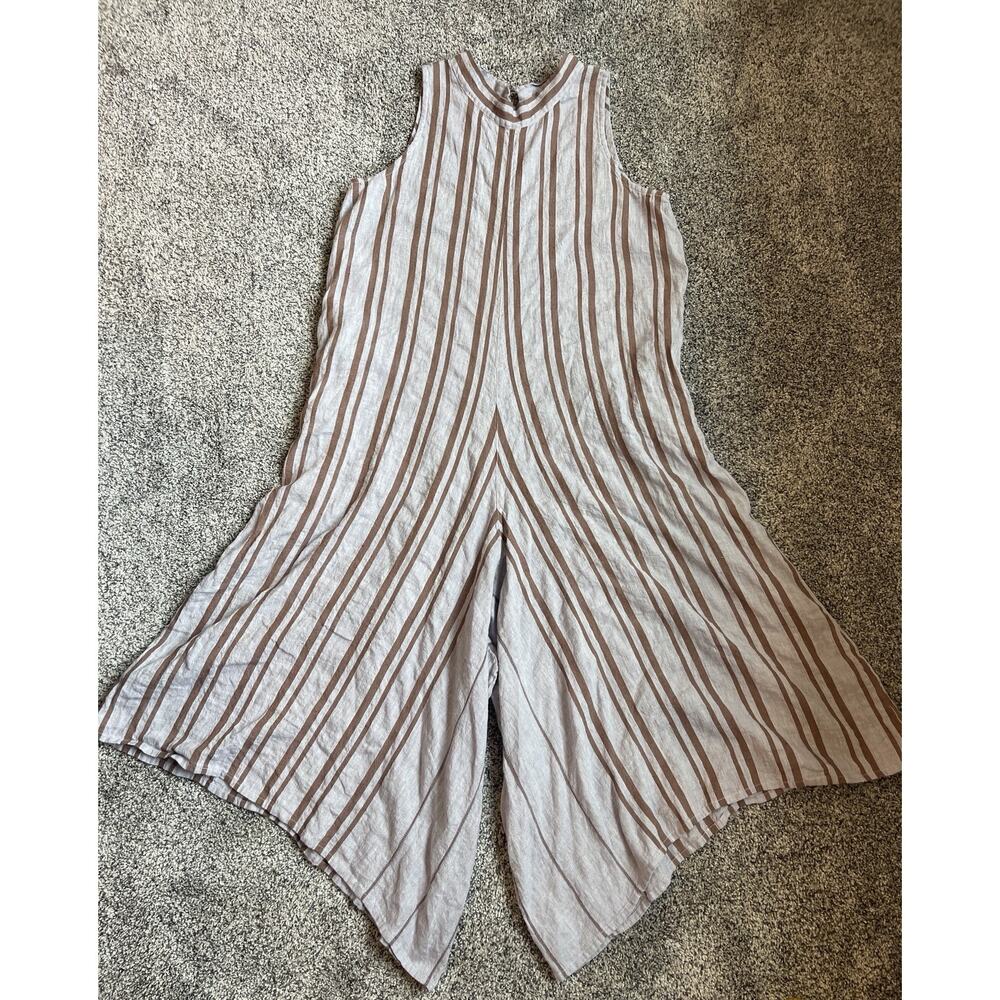 Gabby Isabella Size XL Linen Blend High Neck Oversized Jumpsuit Boho Lagenlook
